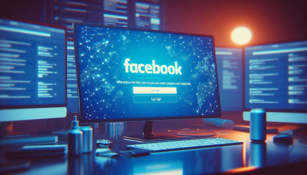 Facebook session expired error message on a computer screen.