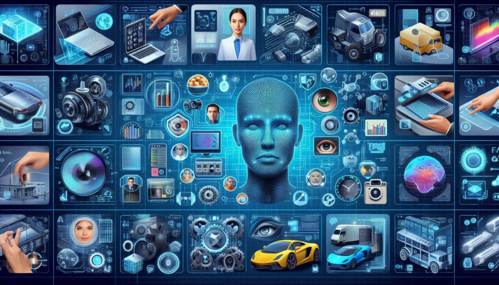 A collage showcasing various computer vision applications, including facial recognition, autonomous vehicles, and image analysis.