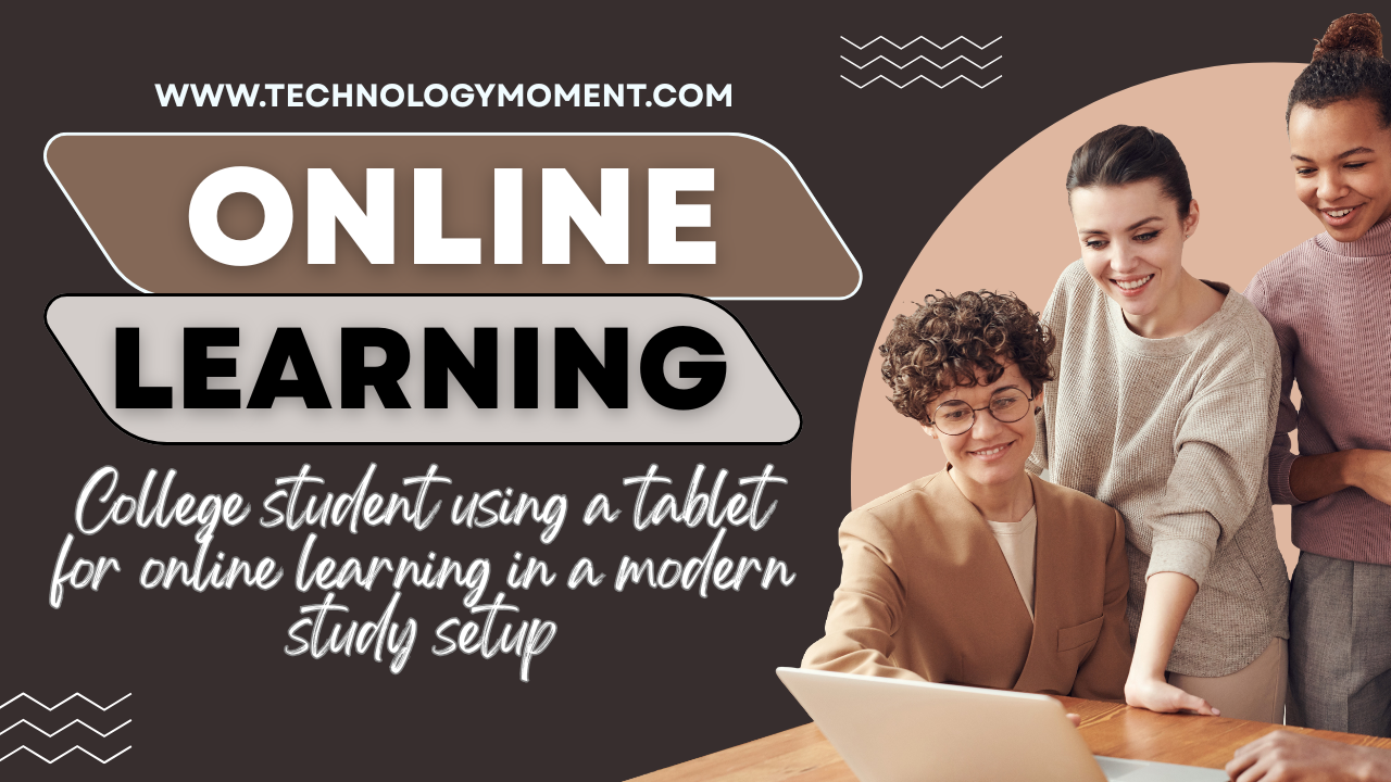 Best Tablets for Online Learning : College student using a tablet for online learning in a modern study setup