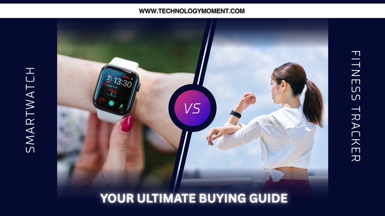 Comparison between smartwatch vs fitness tracker showing features, design, and health tracking differences