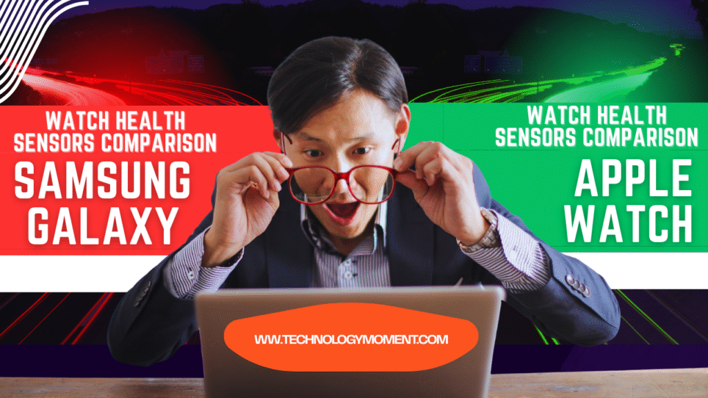 Apple vs Samsung Galaxy Watch health sensors comparison, showing heart rate, ECG, SpO2, sleep tracking, and fitness accuracy differences