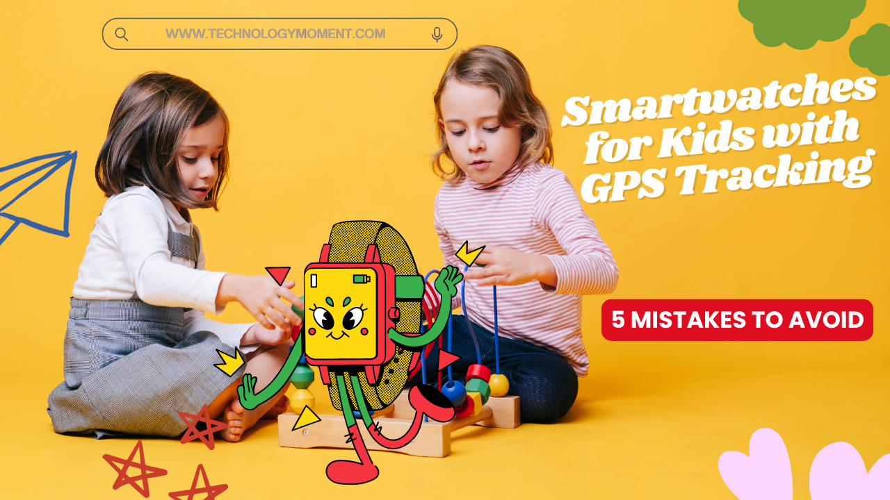 Smartwatch for kids with GPS tracking showing real-time location on screen.