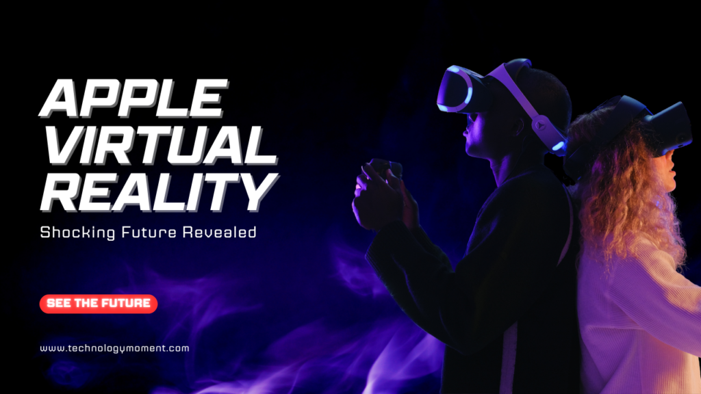 Futuristic person wearing Apple Vision Pro mixed reality headset with immersive holographic interface, representing Apple virtual reality breakthrough and the future of spatial computing technology.
