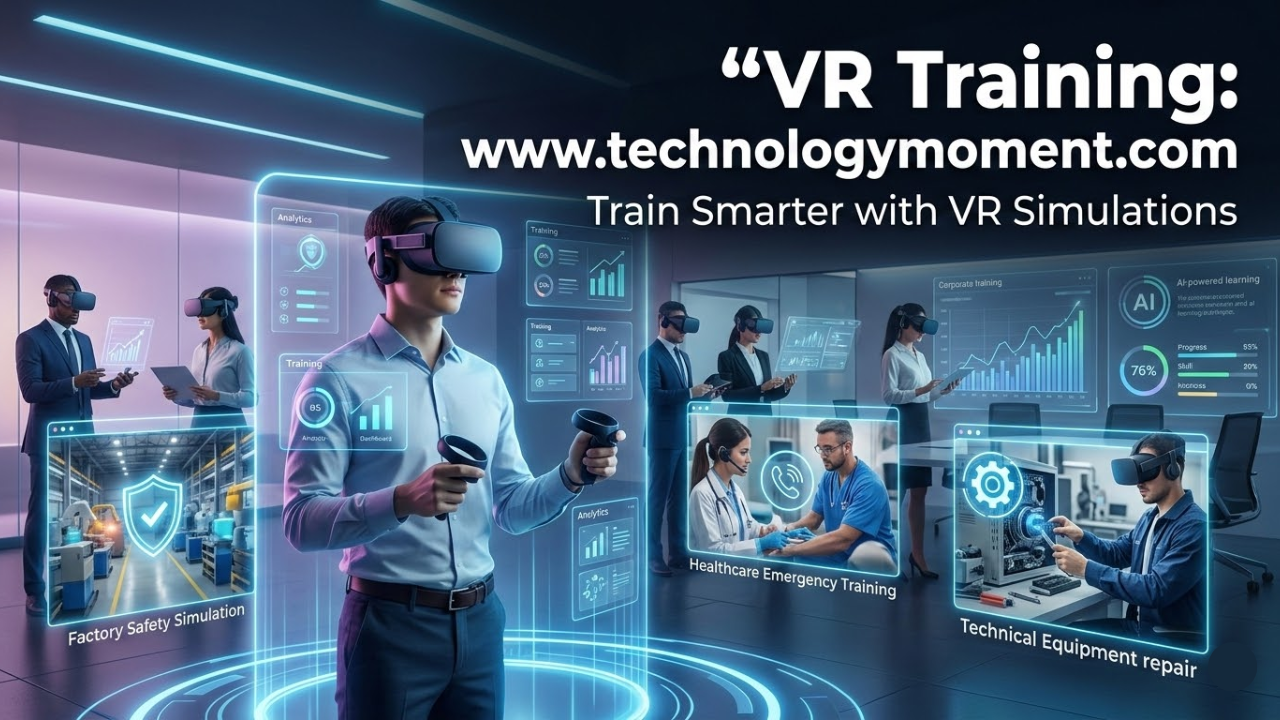 VR simulation platforms for employee training headsets practicing workplace scenarios in a virtual reality simulation platform designed for immersive employee training and corporate skill development.