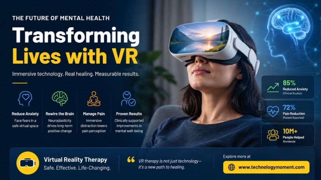 Virtual Reality Therapy using immersive VR technology for anxiety relief, pain management, and mental health treatment