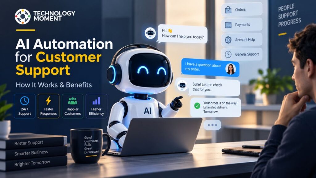 AI Automation for Customer Support using an AI chatbot to provide faster responses and improve customer service.