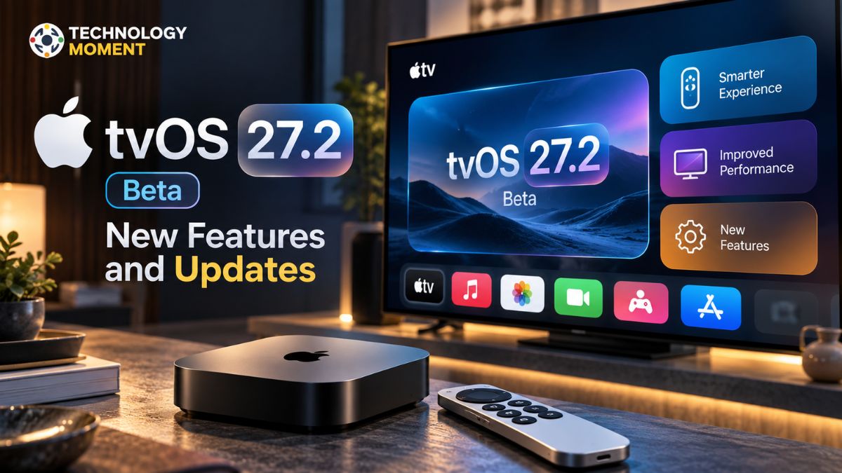Apple tvOS 27.2 Beta interface and Apple TV device representing new features and updates in the latest beta release.