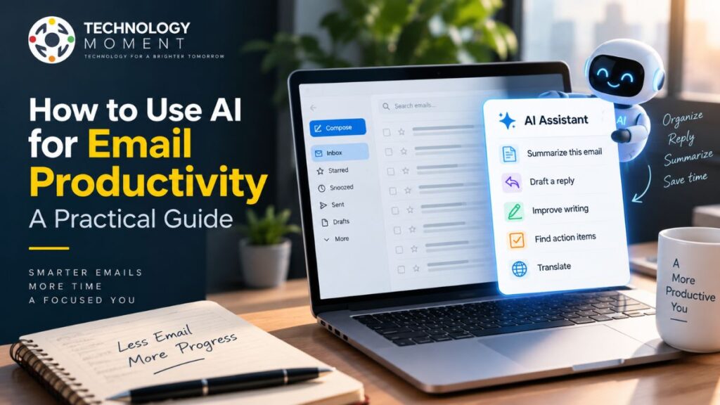 How to Use AI for Email Productivity with AI-powered email organization, summaries, replies, and workflow assistance on a laptop.