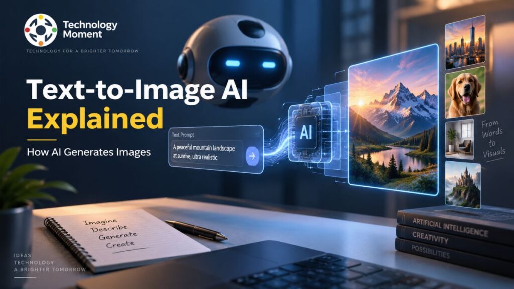 Text-to-Image AI Explained: visual showing how AI transforms a text prompt into a generated image.