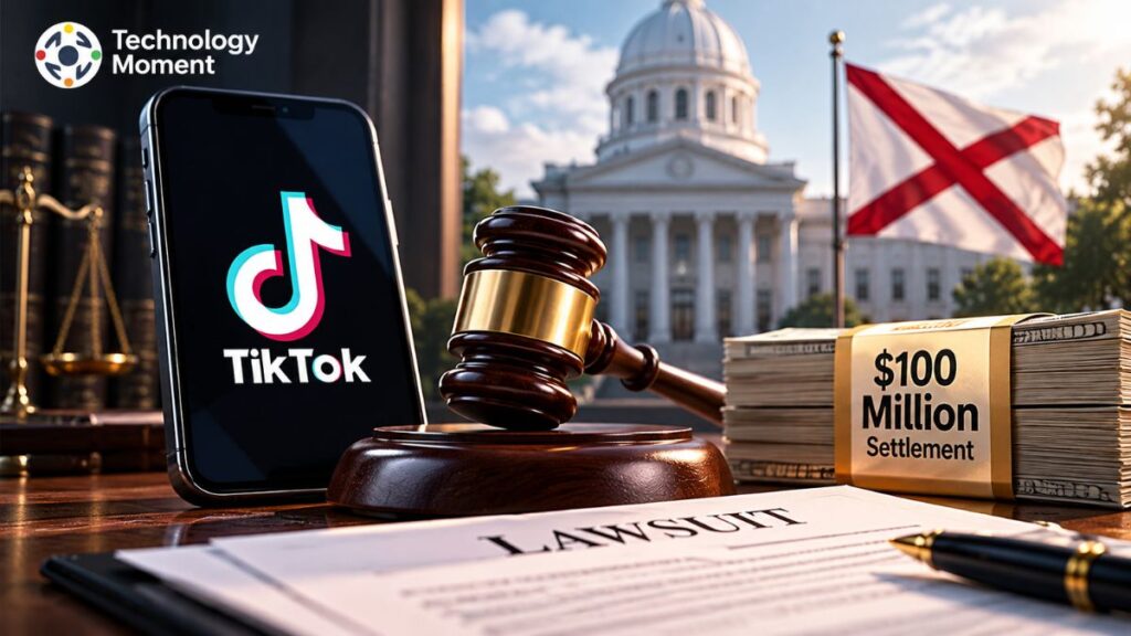 TikTok Alabama Lawsuit: $100 Million Settlement Explained, featuring a legal settlement concept and TikTok-related technology imagery.