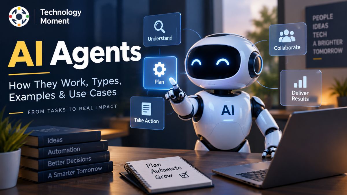 What Are AI Agents: AI agent understanding tasks, planning, taking action, collaborating, and delivering results.