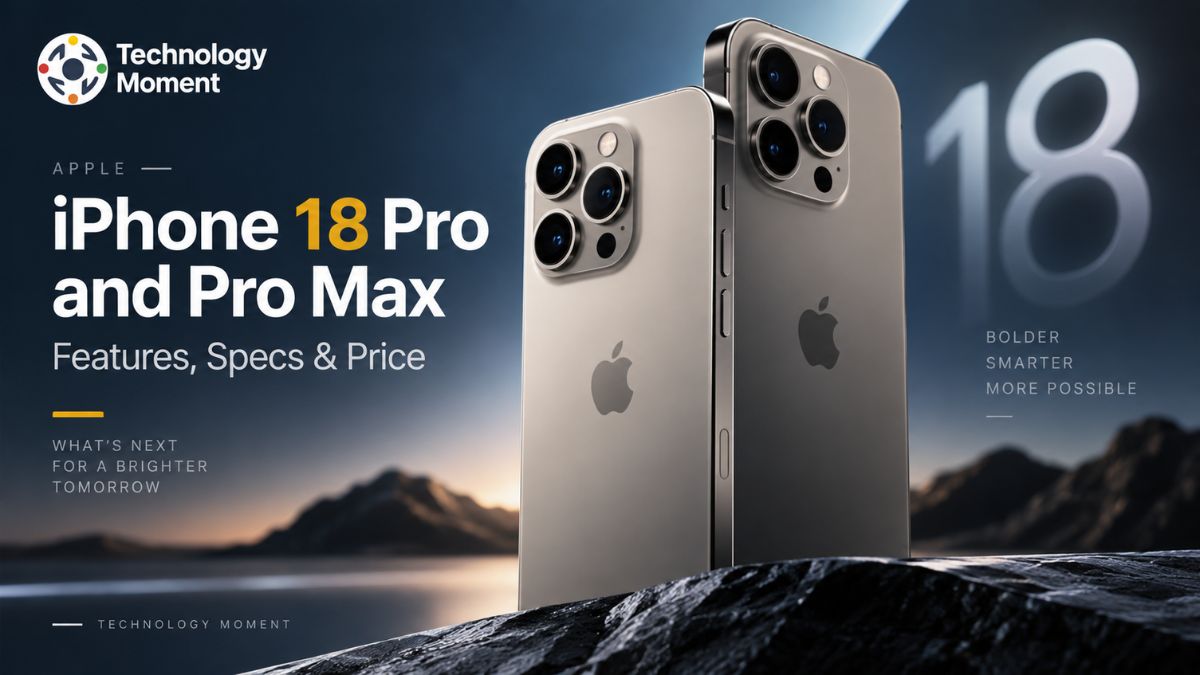 iPhone 18 Pro and Pro Max shown in a premium technology editorial setting, highlighting their design and camera systems.