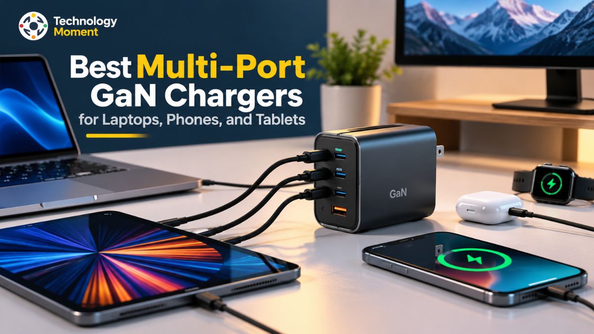 Best Multi-Port GaN Chargers for laptops, phones, and tablets with multiple USB-C charging ports.