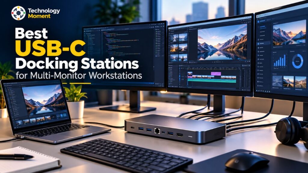 Best USB-C Docking Stations for Multi-Monitor workstations with multiple displays connected to a laptop.
