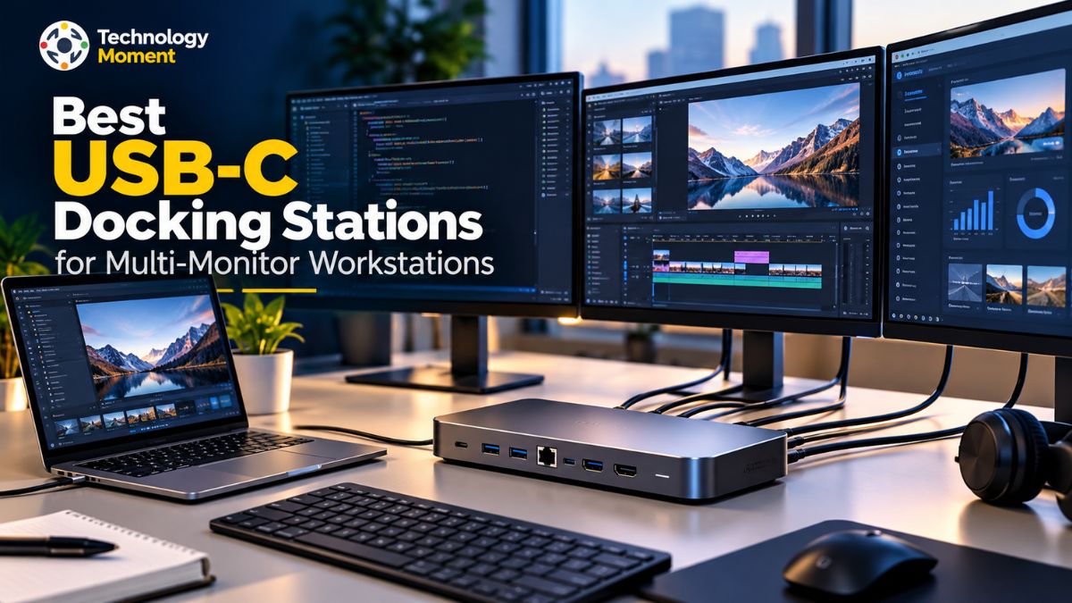 Best USB-C Docking Stations for Multi-Monitor workstations with multiple displays connected to a laptop.