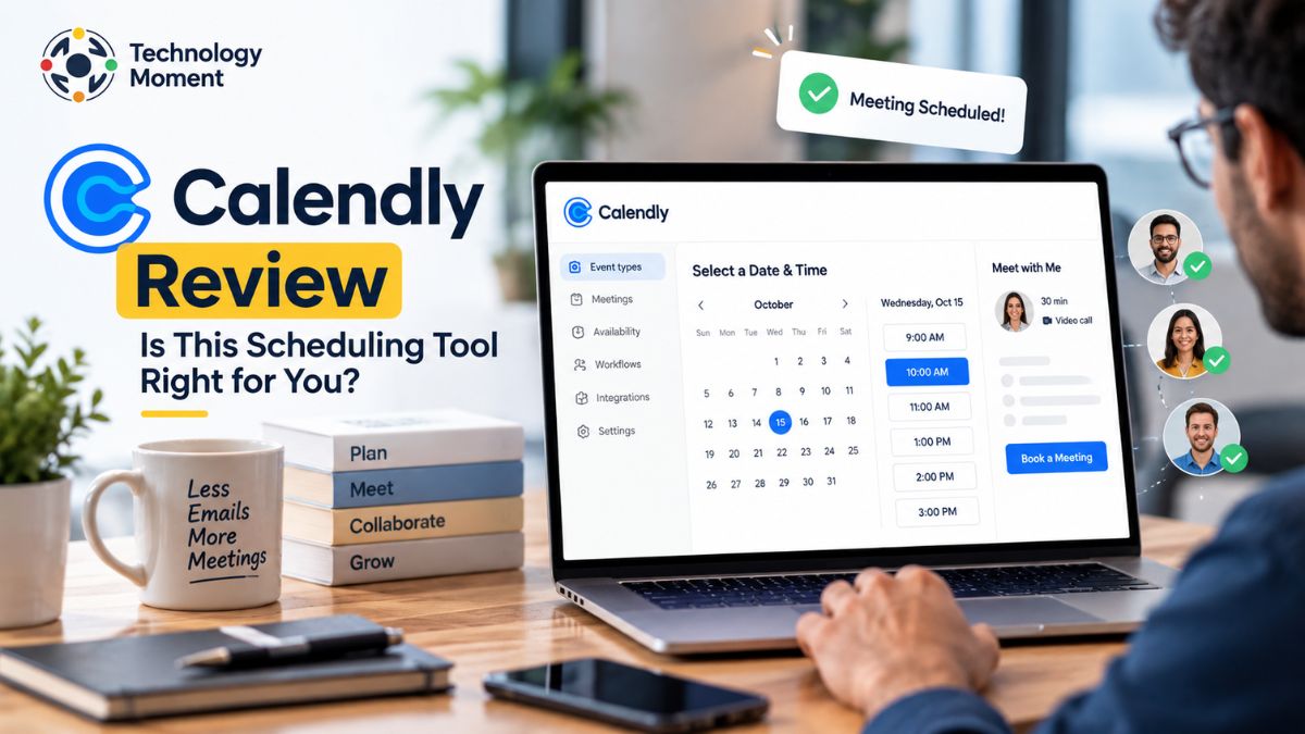 Calendly Review: Scheduling tool concept with a modern calendar interface and streamlined appointment booking.