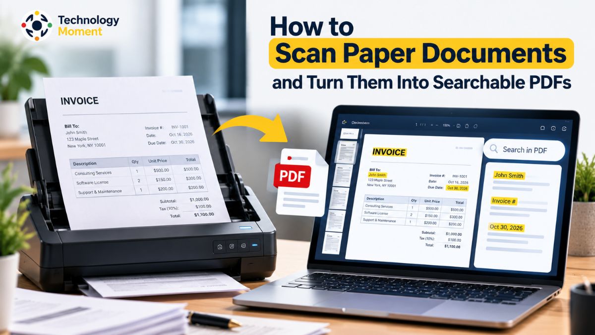 How to Scan Paper Documents into Searchable PDFs using a document scanner and OCR software.