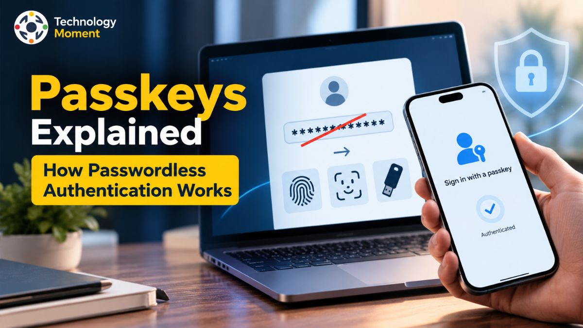 Passkeys Explained: Passwordless authentication using a digital security key and biometric verification.